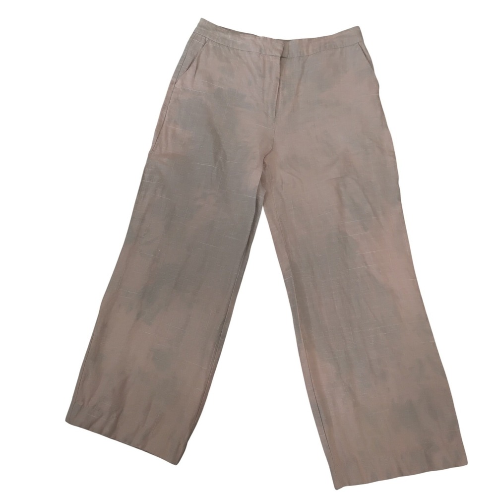 Covington Beige Patterned  Linen Blend Wide Leg Cropped Trousers Pants Womens-10